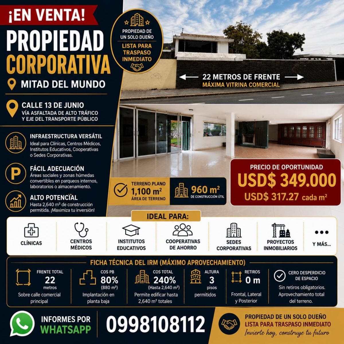 Terreno de 1100 m² Para Inversionistas con 960 m² de Construcción en San Antonio de Pichincha — imagen 1