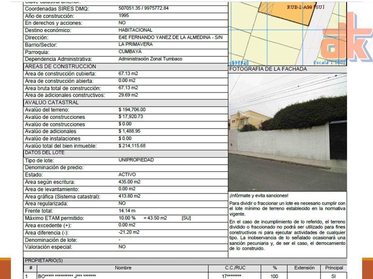 Venta Terreno 414 m² Cumbayá - Sector La Primavera / Hosp. Metropolitano — imagen 3