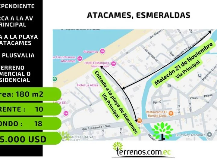 Terreno en venta en Atacames, Esmeraldas
