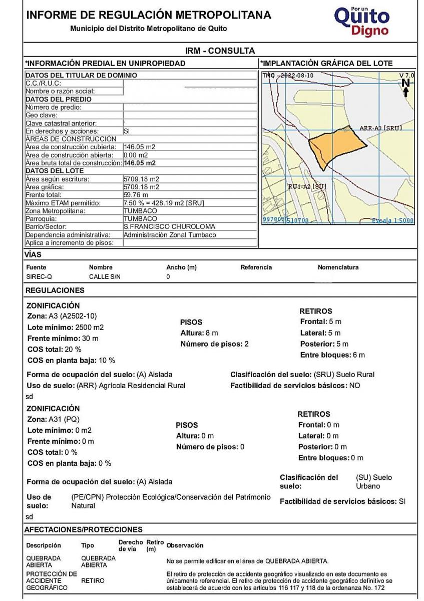 Terreno 5700 m² Sector Churoloma Tumbaco — imagen 3