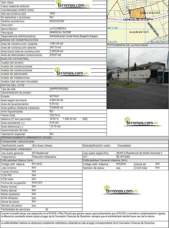 Terreno Esquinero de Venta en La Vicentina 4.062 m² Sector La Floresta Rentero — imagen 3