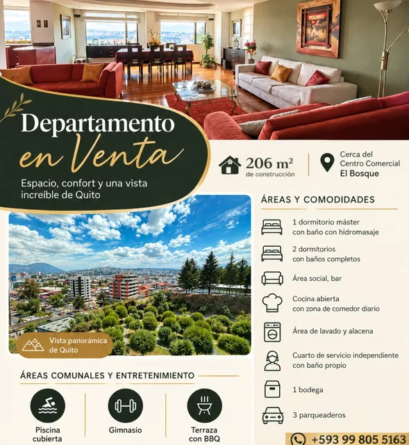 AMPLIO DEPARTAMENTO CON VISTA PANORAMICA DE QUITO — imagen 4