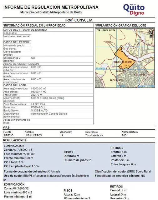 Terreno Pusuquí 85.000 m² Sector E. Policía Córdova Galarza — imagen 2