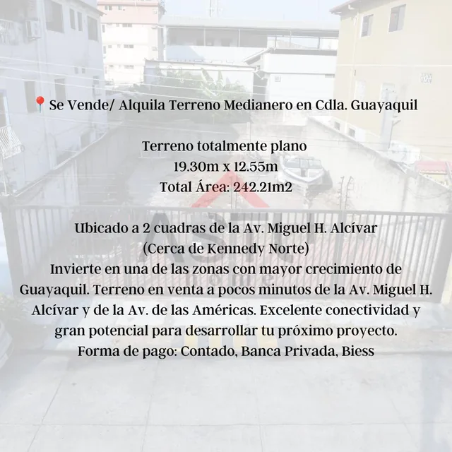 Se Vende/ Alquila Terreno Medianero en Cdla. Guayaquil, Guayas — imagen 2
