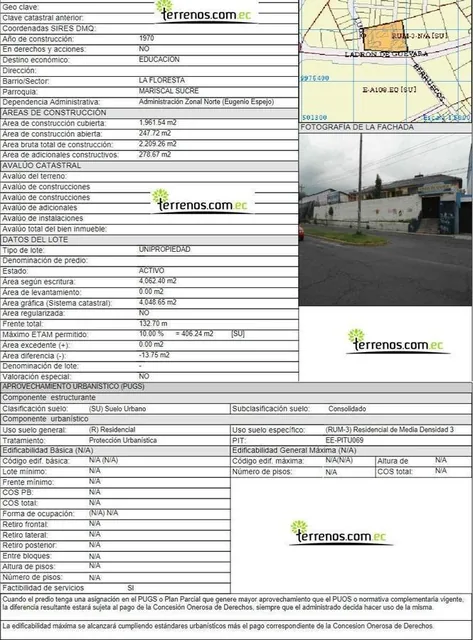 Terreno Esquinero de Venta en La Vicentina 4.062 m² Sector La Floresta Rentero — imagen 3